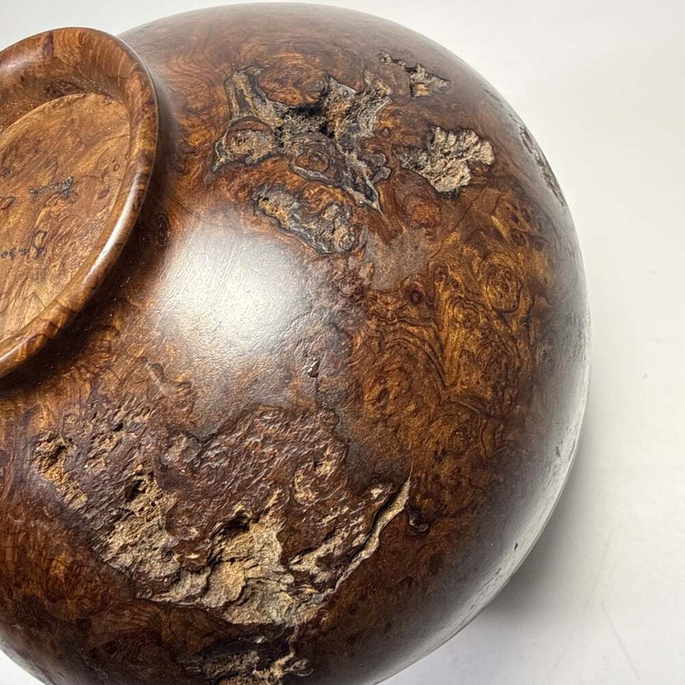 Vtg Hand Turned Wood Burl Vessel Vase Raw Edge Artisan Signed Red Cedar C3 - Picture 13 of 14